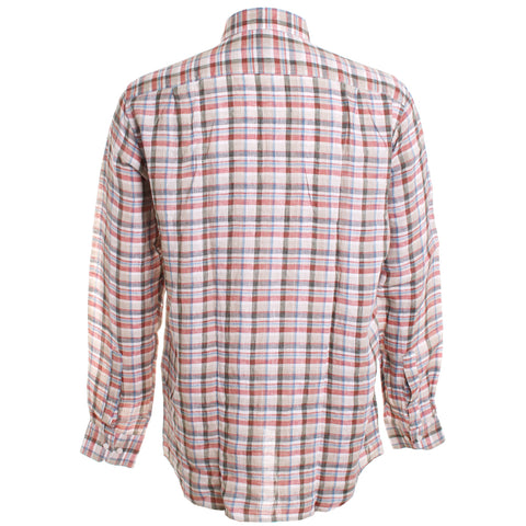 Spice Washed Linen Bold Plaid Button-Down Shirt