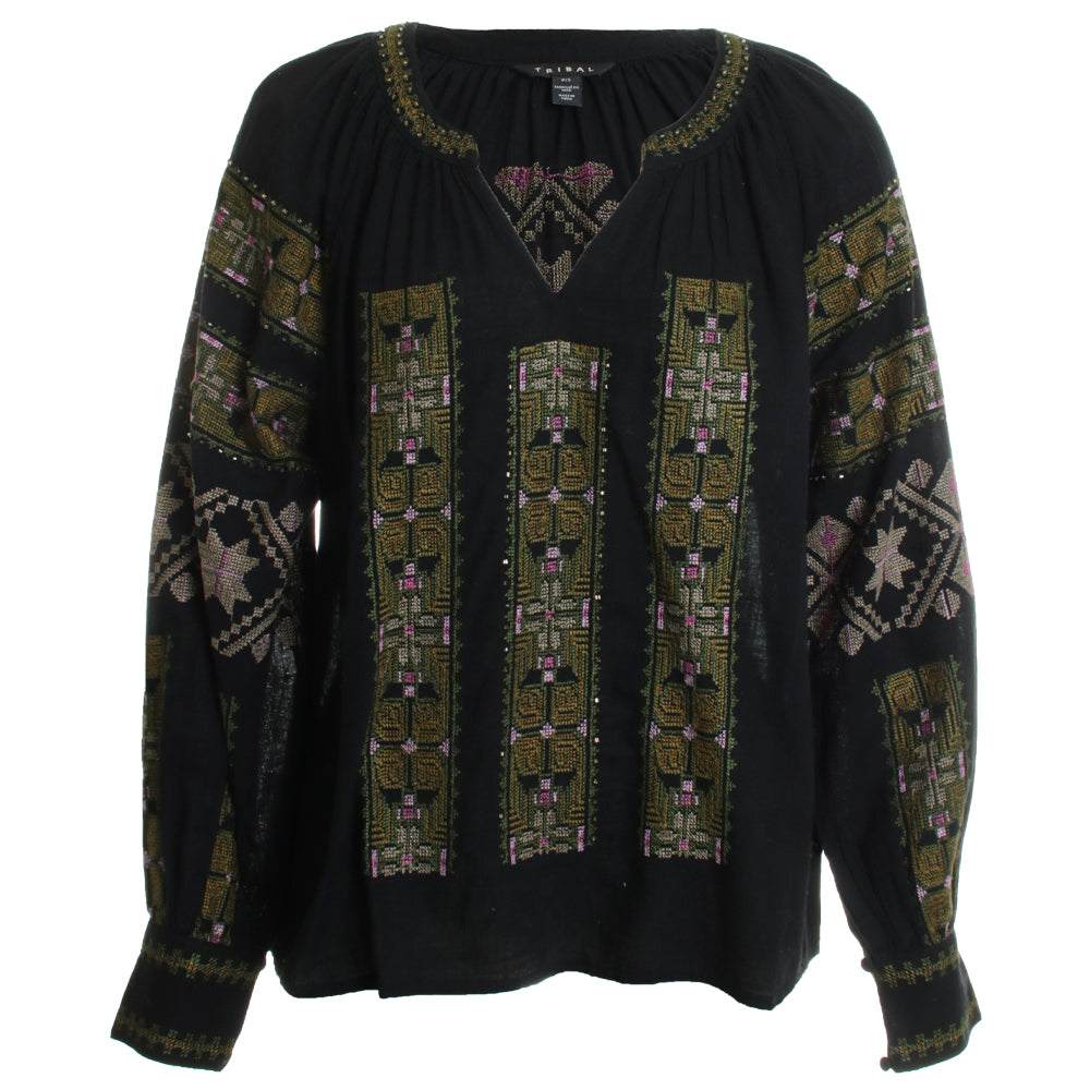Long Sleeve Blouse with Embroidery
