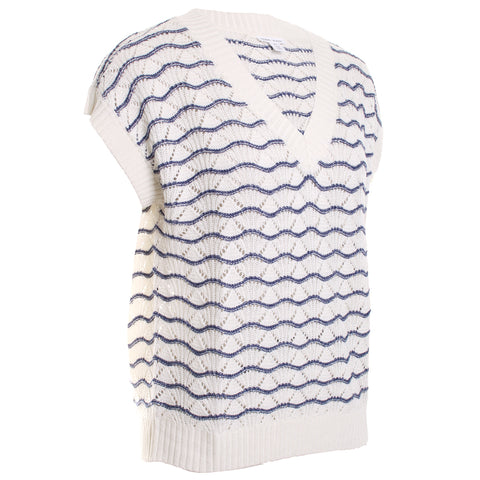 Sleeveless V-Neck Sweater w/ Scallop Stripe