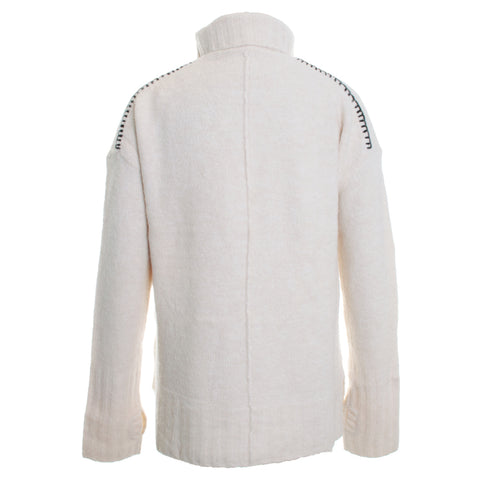 Turtle Neck Drop Shoulder Intarsia Sweater