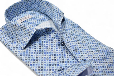 Monace Blue Shaded Diamonds Collar Shirt