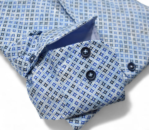 Monace Blue Shaded Diamonds Collar Shirt