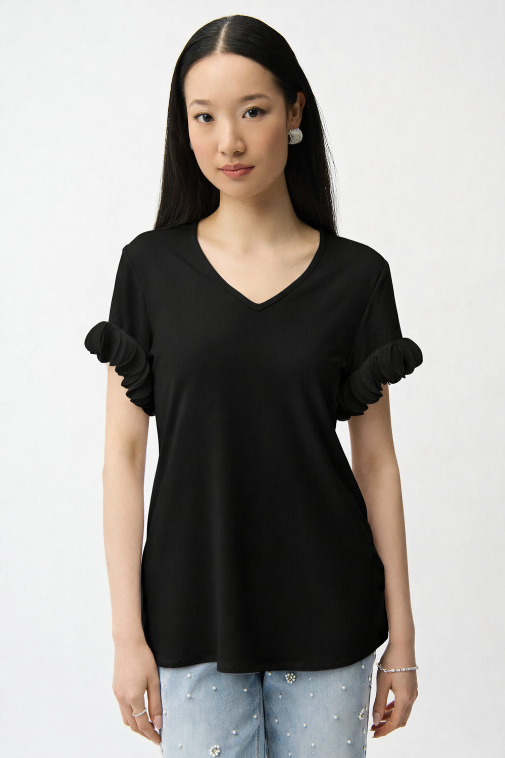 Ruffled V-neck Pullover