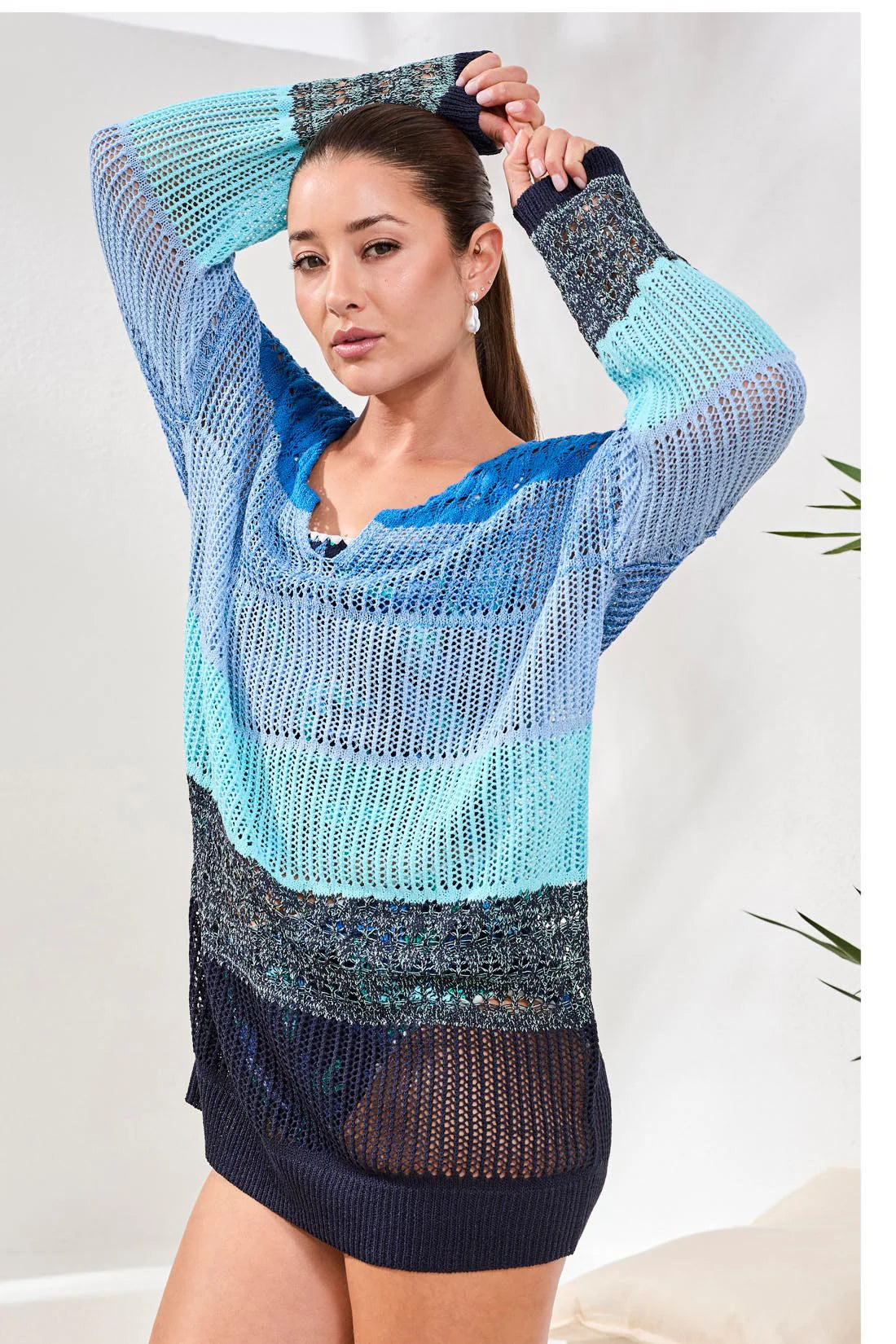 Ombré Stripe Openwork Cover-up Dress