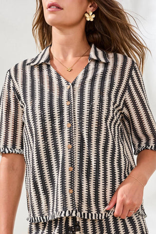 Jacquard Stripe Short Sleeve Button-Front Camp Shirt
