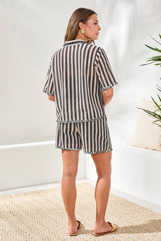 Jacquard Stripe Short Sleeve Button-Front Camp Shirt