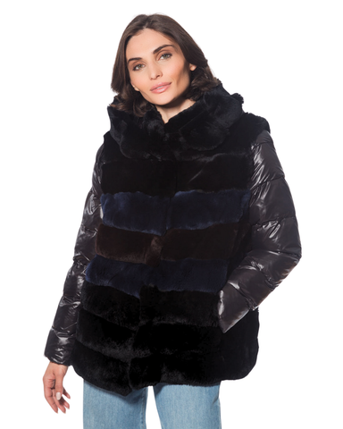 Genuine Rex Rabbit Multi-Color Banded Jacket