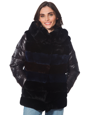 Genuine Rex Rabbit Multi-Color Banded Jacket