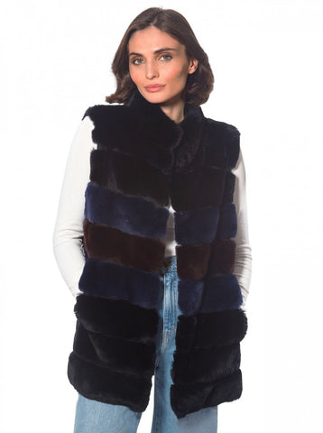 Genuine Rex Rabbit Multi-Color Banded Jacket