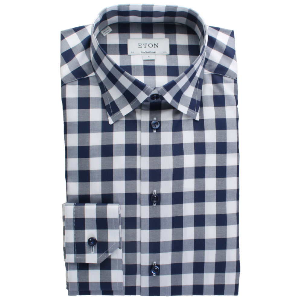 Eton Contemporary Fit Bold Plaid Shirt Men's Long Sleeve Button Up Blue : 17.5 Eton Contemporary Fit Bold Plaid Shirt Men's Long Sleeve Button Up Blue : 17.5