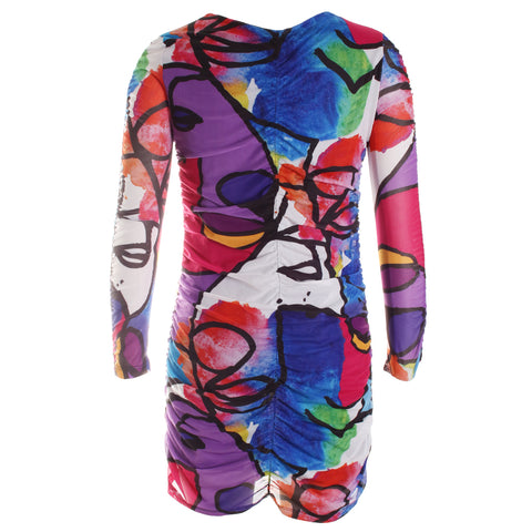 Abstract Printed Ruched Dress